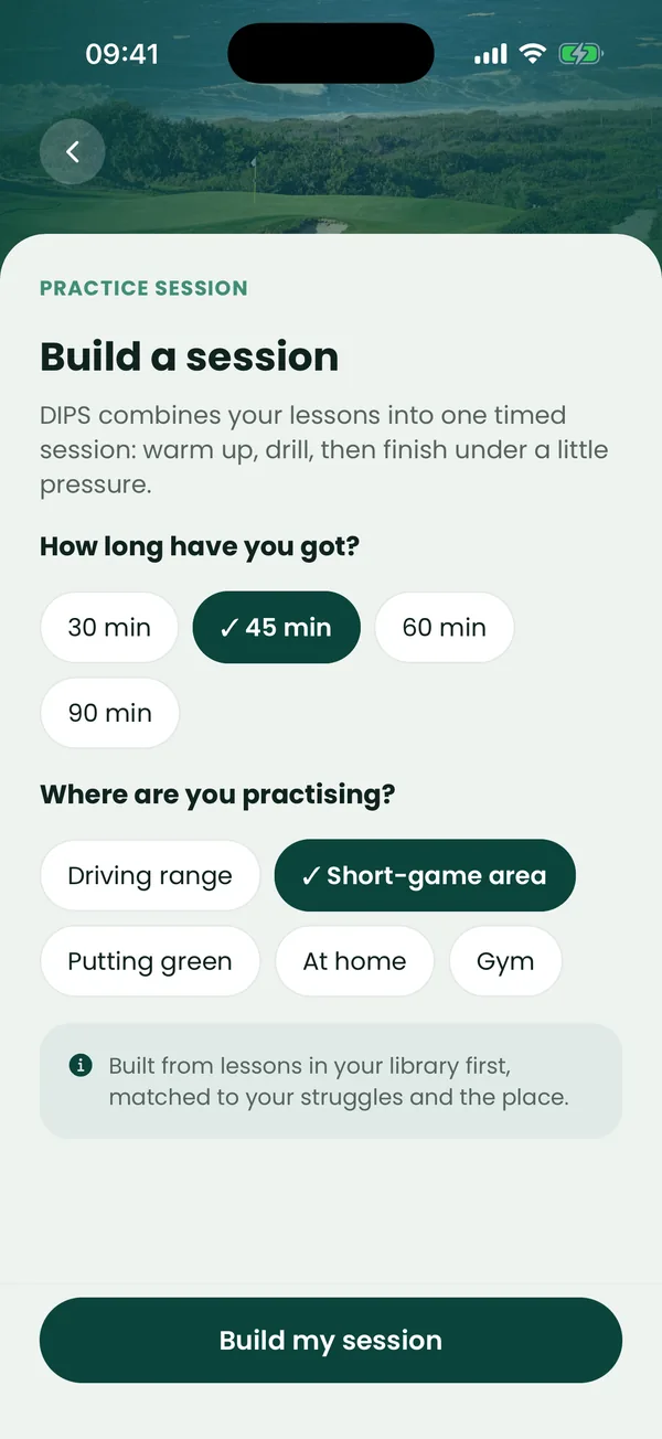 DIPS Golf practice session builder