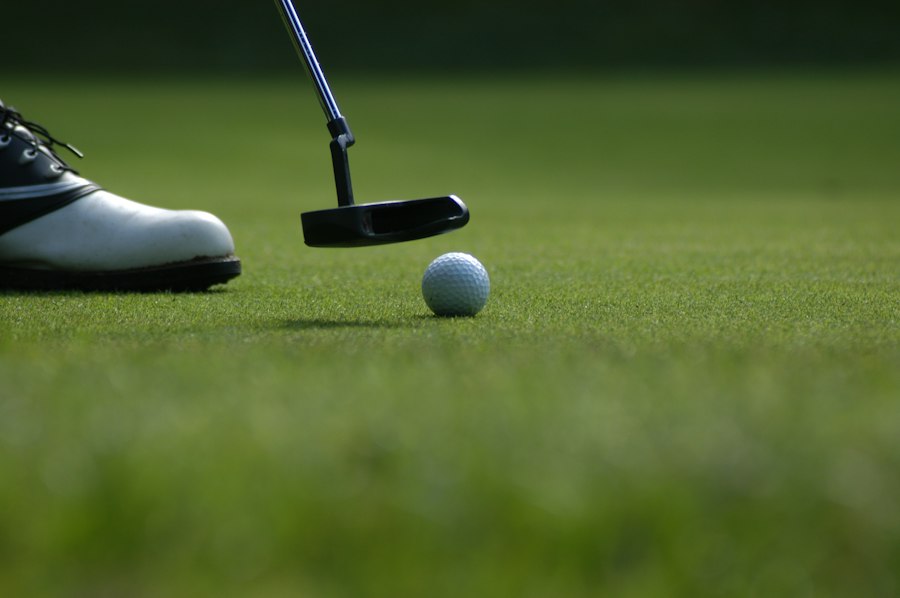 Putter and ball on the green